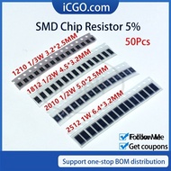 Set of 50 Resistor Chips 1210 1812 2512 Smd 0r 1r 1.1r 1.2r 1.5r 1.6r 1.8r 2r 2.2r 2.4r 2.7r Ohr 5% 