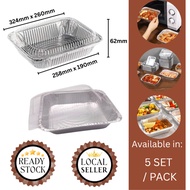 [READY STOCK] 4602-P ALUMINIUM FOIL TRAY WITH LIDS/ FOOD CONTAINER/ RECTANGLE/ 5 SET