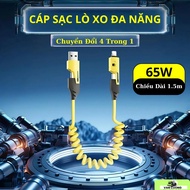 XO 65W Fast Charging Cord 4-in-1 Adapter, Retractable Spring Charging Cable Fast Charging Cord for P