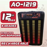 [ BLUETOOTH SPEAKER ] AO-1219 RECHARGABLE SPEAKER 12 INCH WOOFER / BASS WIRELESS MICROPHONE RUNNING 