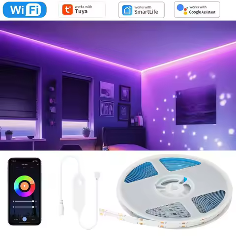 Tuya WiFi COB RGB LED Strip 12V 1M 2M 3M 4M 5M 10M Dimmable Flexible Cabinet Bed Room Game Light Dec