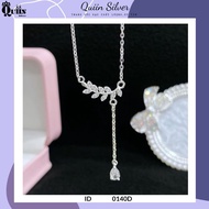S925 Quiin Silver Chain/Necklace - Leaf-shaped pendant with hanging stones for women 0140D