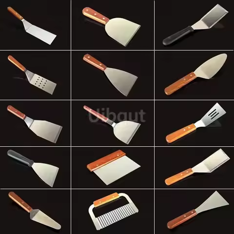 Stainless Steel Steak Fried Shovel Spatula Pizza peel Grasping Cutter Spade Pastry BBQ Tools Wooden 