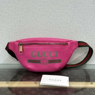 GUCCI 枚紅色金扣logo腰包胸包 98新27*13