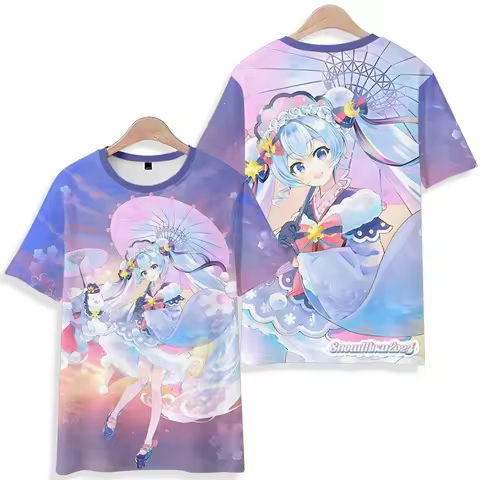 2026 Summer Hatsune Miku Retro Cosplay T-shirt Men's Oversized 3D Printed Short-sleeved Family Unise