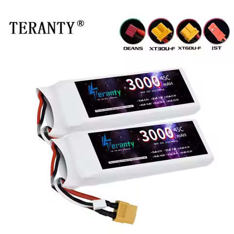 TERANTY 2S 7.4V Lipo Battery 3000mAh 45C With T Plug for RC FPV Airplane Helicopter Drone Tank Model
