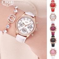 LIGE Watch Fashion Quartz Leather Couple Watches Waterproof Watch Women's