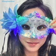SEPTEMBER LED Glowing Mask, Plastic Lace Feather Flower Mask, Queen Half Face Mask Light Up Makeup Venice Masquerade Mask Girl