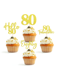 24 piezas Decoración de pastelitos para el 80 cumpleaños, Topper del pastelito que dice "80 y fabuloso"