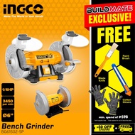 BUILDMATE Ingco Bench Grinder 6" Inch 1/4HP Anti-Vibration System Grinding Machine BG61502-5P • IPT