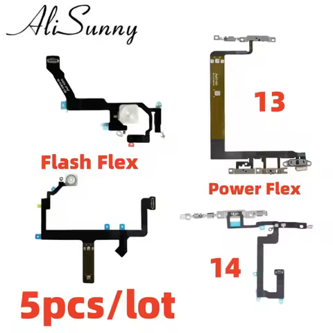 AliSunny 5pcs Flash Power Flex Cable for iPhone 14 Plus 13 Pro Max Flash Light Volume Flex Ribbon Ta