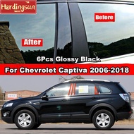 Hardingsun 6x Car Window Door Column Center B C Pillar Post Cover Trim For Chevrolet Chevy Captiva 2006-2018 Glossy Black Carbon Fiber Mirror Effect PC Material Sticker Styling Accessories