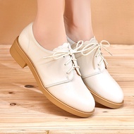 HM9 Soft Leather Lace-Up Flats - Casual Round Toe with Height Increase