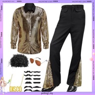 70s Disco Outfit for Men 70s Costume with Retro Shirt Bell Bottom Pants Halloween Cosplay Costume