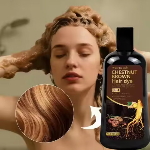 Chestnut Brown Hair Dye Shampoo 3in1 with Ginger & Biotin - Long Lasting Color & Gray Coverage for V