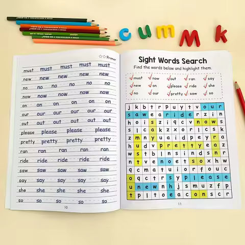 220 Sight Words Learning Workbook with Answer Key Educational Handwriting Sight Words Search Games f