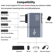 FUDIANDA 90 Degree Left/Right Angle Powered Micro USB To USB OTG Adapter for Fire TV Stick 4K Androi