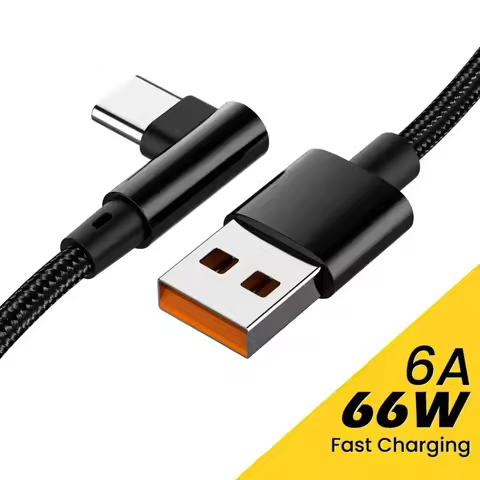 0.25m 1m 2m 3m 6A 66W USB Type C Fast Charge Elbow Cable For Xiaomi 13 12 11 10 8 Oneplus5 ZUK HUAWE