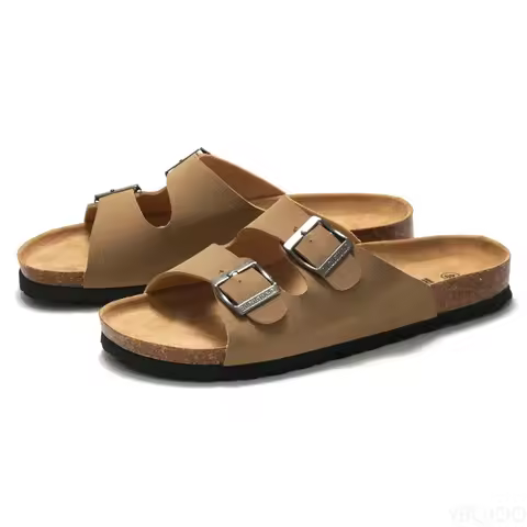 2025 Male Comfortable Slipper Man's Leather Sandal Beach Men Designer Brands Shoes Leather buckle co
