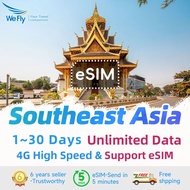 Wefly Southeast Asia eSIM 1~15 Days Unlimited Data 4G High Speed Daily 500MB/2GB Prepaid SIM Card