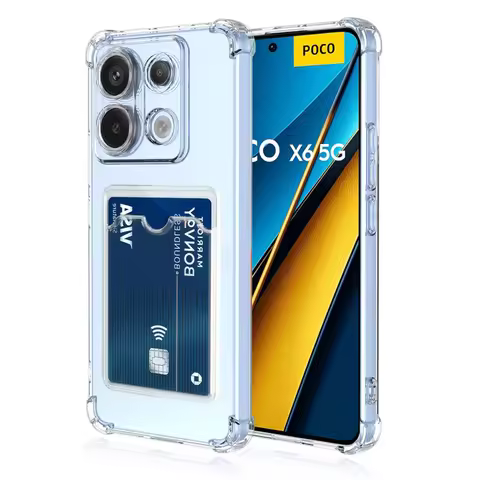 Clear Silicone Cases for POCO X6 X5 X3 Pro 5G Shockproof Card Holder Wallet Phone Case for POCO M6 M
