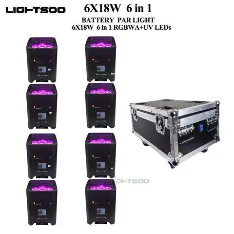 8pcs/ Wireless Battery Par LED 6x18W RGBWAUV 6IN1 with Flightcase Remote Portable Par LED Stage