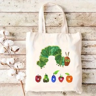 The Very Hungry Caterpillar Canvas Tote Bag Stylish Colorful Fruits & Caterpillar Shoulder Bag for C