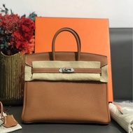 Hermes愛馬仕birkin25金棕色togo皮銀扣Y刻