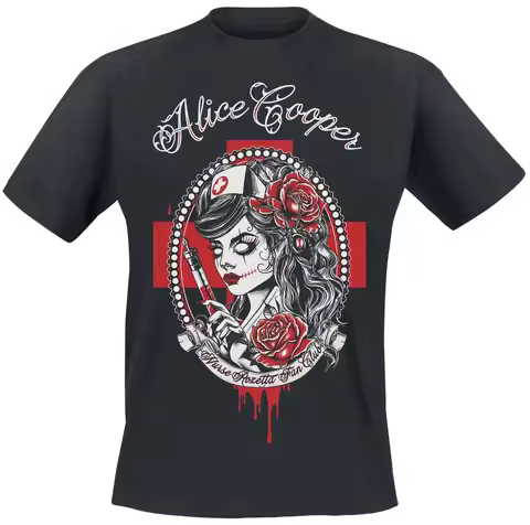 Alice Cooper Nurse Rozetta Tattoo Print T Shirt, 100% Cotton Casual Neutral Tee, Hard Rock Streetwea