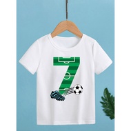Soccer Number 4 5 6 7 8 9 Print Birthday T-Shirt Party Clothes Football Lover Gift (White)