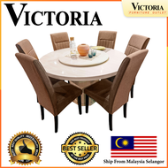 Meja Makan / Kerusi Meja Makan 6 Kerusi Marble Meja Makan Set Dining Marble Top Dining Set Bulat Mar