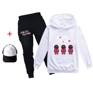 Squid Game Boys Girls Hoodie and Pants Set Long Sleeve Hooded Cartoon Printed Children's Sweater Hoodie + Trousers 2-piece Suit PH1308A