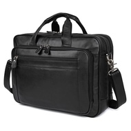 Horizontal Business Leather Men's Bag Top Layer Cowhide Leather Briefcase Handbag Large Capacity 17-Inch Computer Bag Travel Black Bag