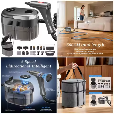 Steam Cleaner,15s Heat-Up,1.5L Tank,6-Level Adjustable Handle,Steamer for Cleaning,Portable Steamer