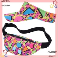 HUISHU 80s 90s Fanny Pack, Colorful Soft 80s Outfit Sun Visor Hat, Fashion Cotton Comfortable Waist 