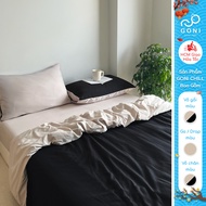 GONI CHILL duvet cover set in Beige Black - Elastic bed sheets 4-25cm high, sizes 1m, 1m2, 1m4, 1m6,
