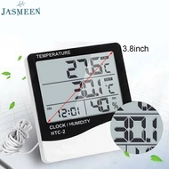 Jasmeen เครื่องวัดอุณหภูมิและความชื้นในอากาศ แบบดิจิตอล Digital Thermometer Hygrometer เครื่องวัดอุณหภูมิ เทอร์โมมิเตอร์ วัดความชิ้น พร้อมนาฬิกา
