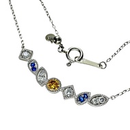 女士項鍊，鑲有 0.111 克拉艷彩橙黃鑽石、0.02 克拉東陵石和 2.7 克鉑金（Pt850/Pt900），47 公分。