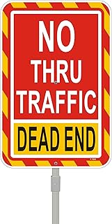 No Thru Traffic Dead End Road Sign Driveway No Outlet Not a Through Street No Exit Turn Around Warni