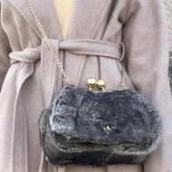 灰兔子 斜背包 肩背口金包 毛茸茸絨毛