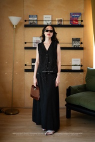 พร้อมส่ง Set เสื้อกั๊กสูทลายริ้ว + กระโปรงยาวเชือกเอว งานป้าย Vshopbrand