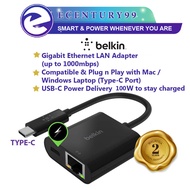 Belkin TYPE-C To Gigabit Ethernet RJ45 LAN Adapter 1000Mbps With USB-C PD 100W