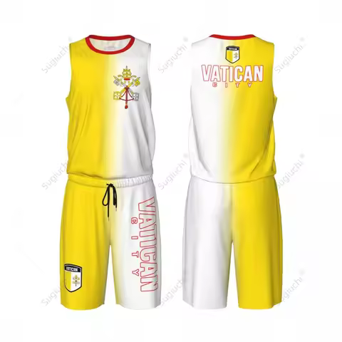 Men Vatican City Flag Basketball Jersey Set Mesh Shirt & Pants Sleeveless Exclusive Team-up Custom N