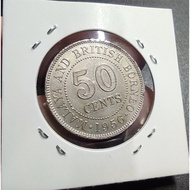 Malaya British Borneo  Queen Elizabeth II Old Coin 50 Cents Year 1956 ( Keydate ) - Circulated