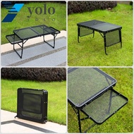 YOLO Outdoor Collapsible Garden Desk, Sturdy Adjustable Height Metal Mesh Grill Table, Wing Panels Lightweight Black with Storage Bag Picnic Folding Camping Table Beach BBQ