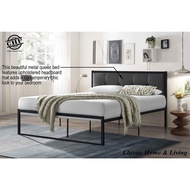 CHF Modern Queen Metal Bed Frame and Upholstered Headboard/Powder Coat Metal/Katil  Besi Kukuh-Black