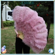 AMBER Handheld Fur Fan, Big Red Ostrich 30*52cm 35*60cm Folding Fan,  12 Bones Runway  Props Perform