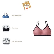 4U Fashion Bra Wanita Tanpa Kawat Line Black Sport Bra Olahraga Bh Push Up Pakaian Dalam Wanita Mura