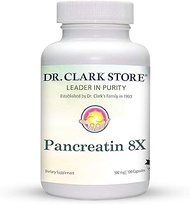 Dr. Clark Pancreatin 8X Enzyme Supplement 500mg | Several Digestive Aids Formulas Promotes Proteins, Fat | Carbohydrates Healthy Supports Optimal Digestion - 100 Capsules