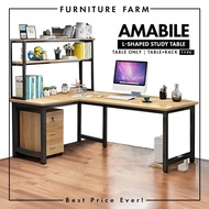 FURNITURE FARM: AMABILE L Shape Office Study Table & Computer Laptop Desk / Meja Pejabat
